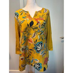 Van Heusen Mustard Floral Mixed Media Blouse - V-Neck - Size M